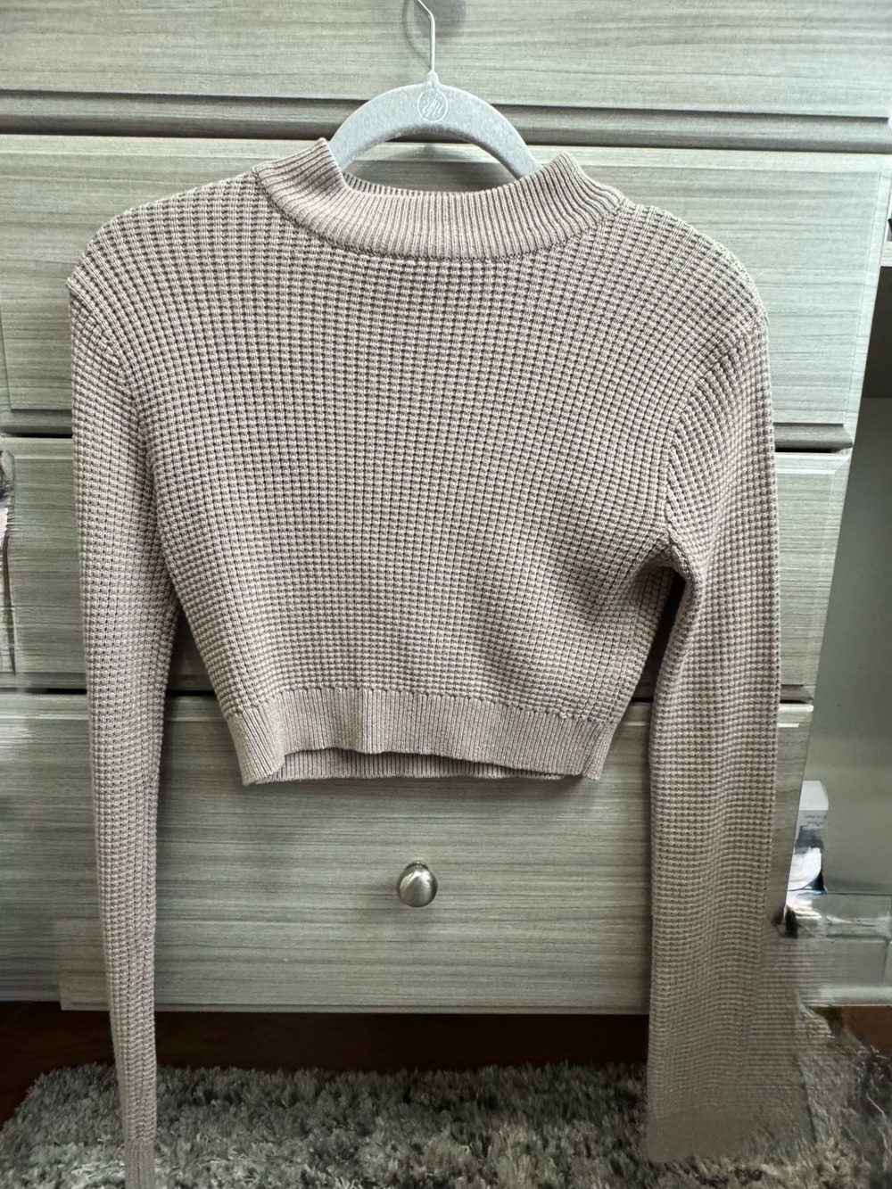 Garage Cropped Waffle Knit Sweater in Taupe